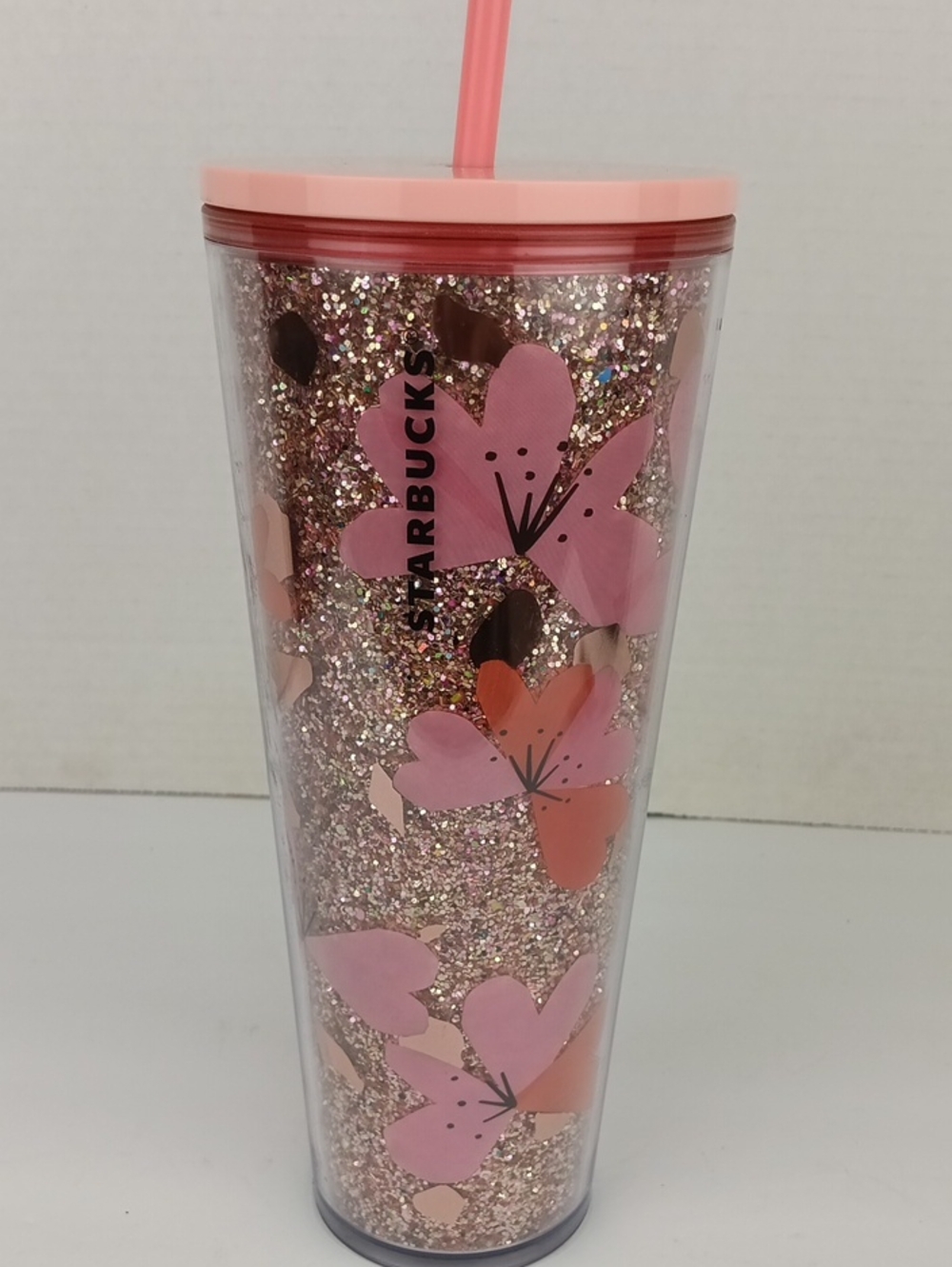 Stsrbucks Valentines 2020 Floral Glitter Hearts Tall Cold Tumbler